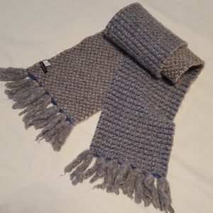 Talbots 100% Wool Scarf, Blue and Beige, Fringe